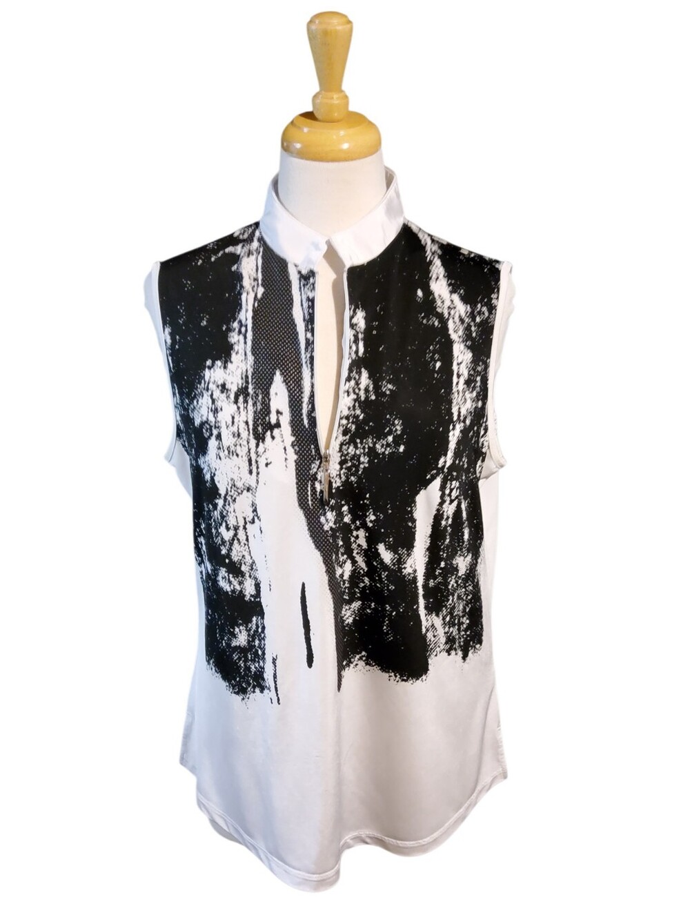 Jamie Sadock Black and White Graphic 1/4 Zip-Front Athletic Top